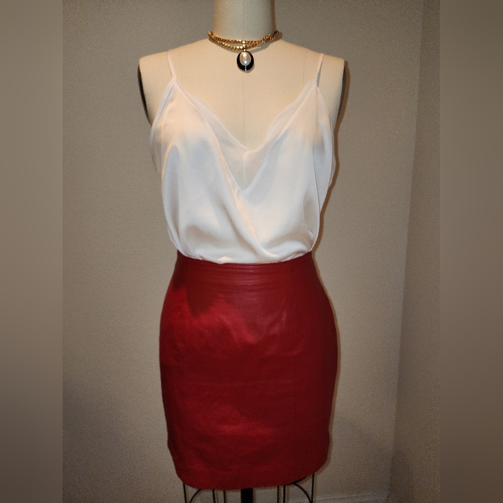 VINTAGE Chia Brand. Red Leather mini skirt (Vintage Size 12) Runs small